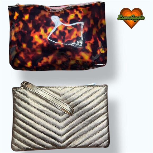 Women's Makeup Bag Bundle : Bronze Chevron & Tortoiseshell Gloss Clutch - Picture 1 of 8